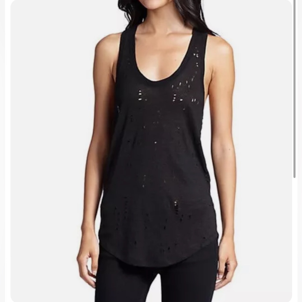 IRO Womens Doris Distressed 100% Linen Racer back Tank Top. Black. Size 34